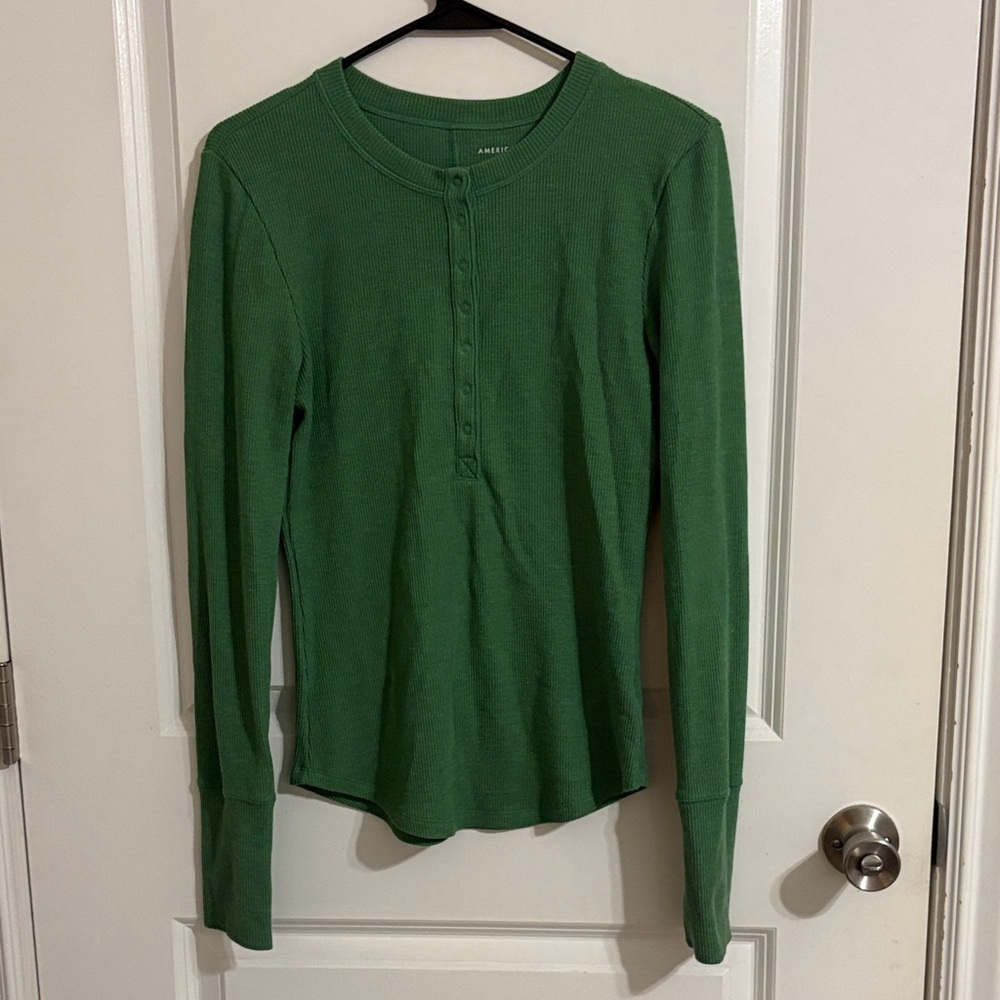 American Eagle Outfitters Green Waffle Knit Henley